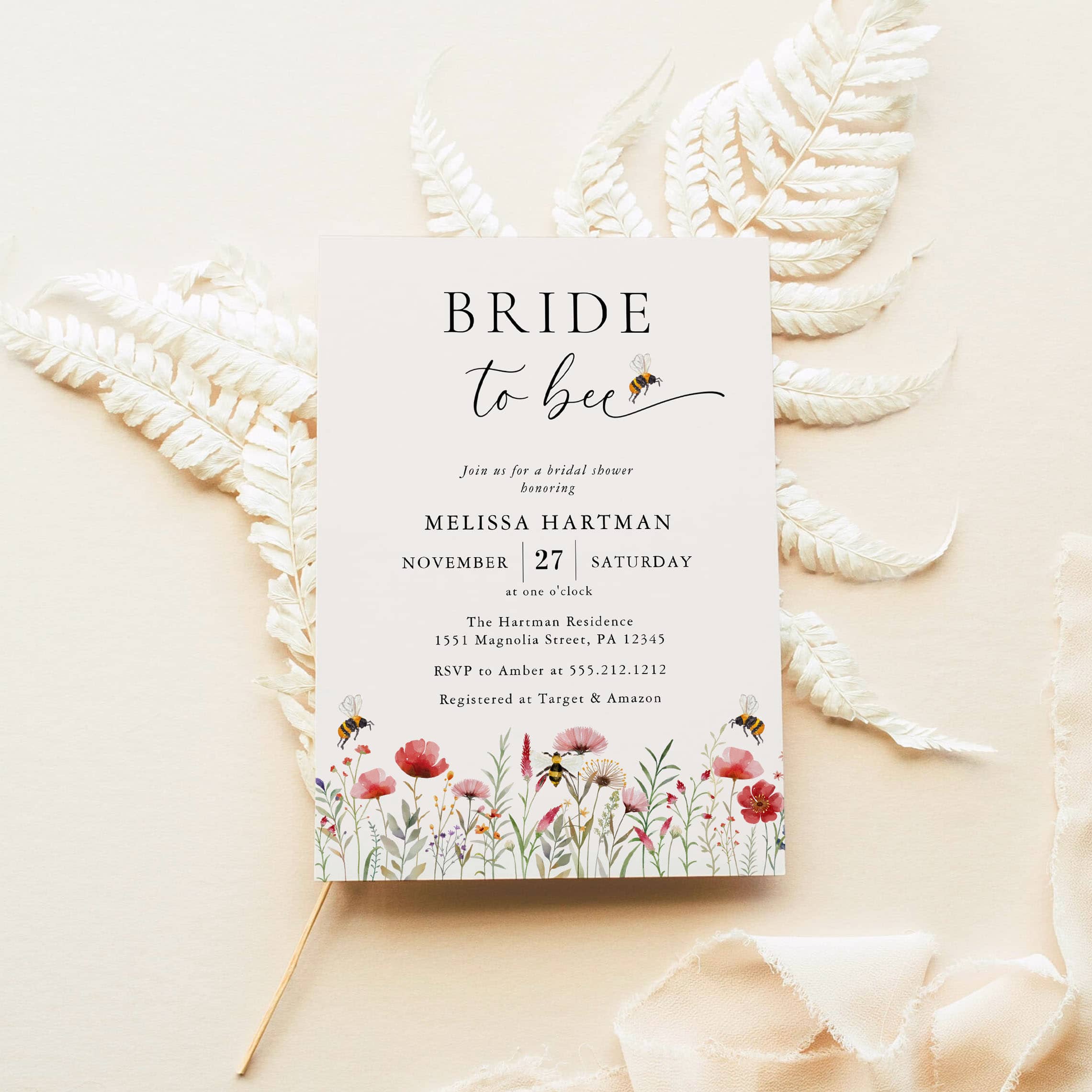 MEANT TO BEE Bridal Shower Invitation, image size:2281x2281