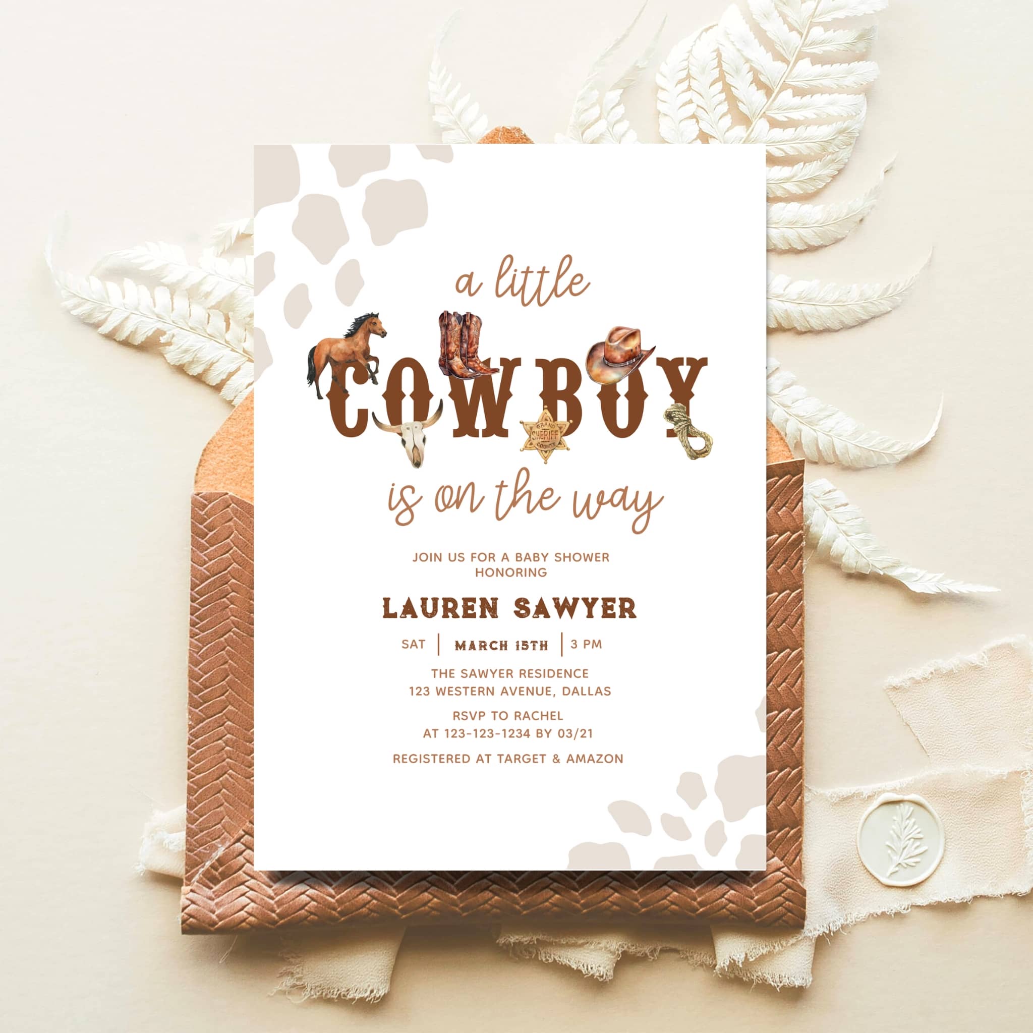 COWBOY Baby Shower Invitation – MILKY PAPERIE, image size:2048x2048