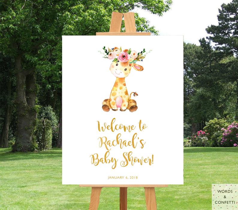 Giraffe Safari Baby Shower Welcome Sign