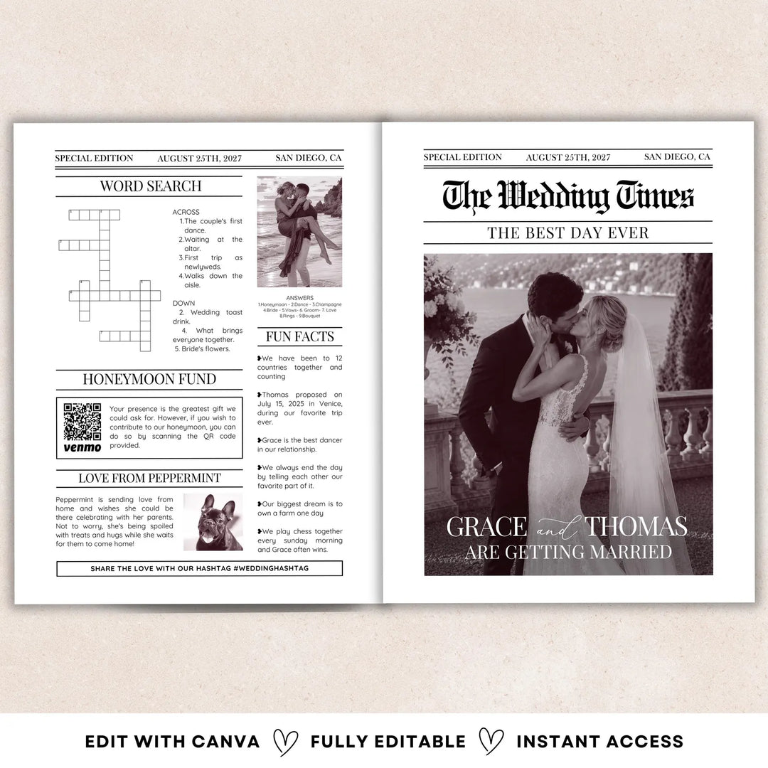Newspaper Wedding Program Template