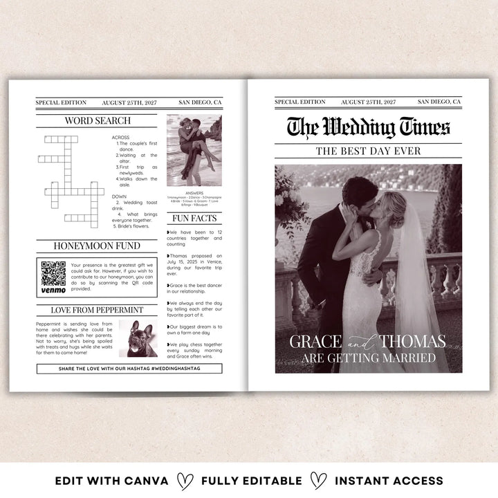 Newspaper Wedding Program Template