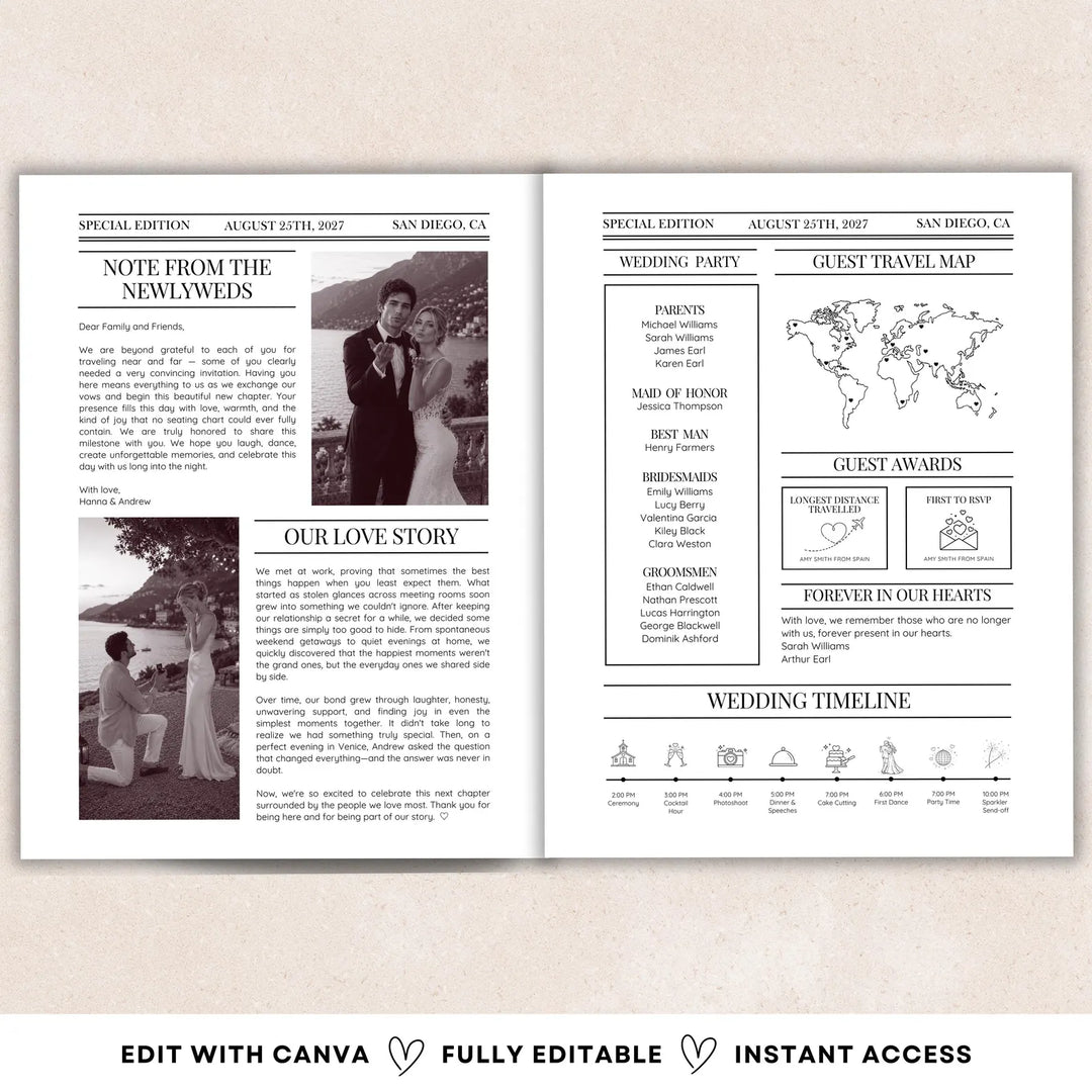 Newspaper Wedding Program Template