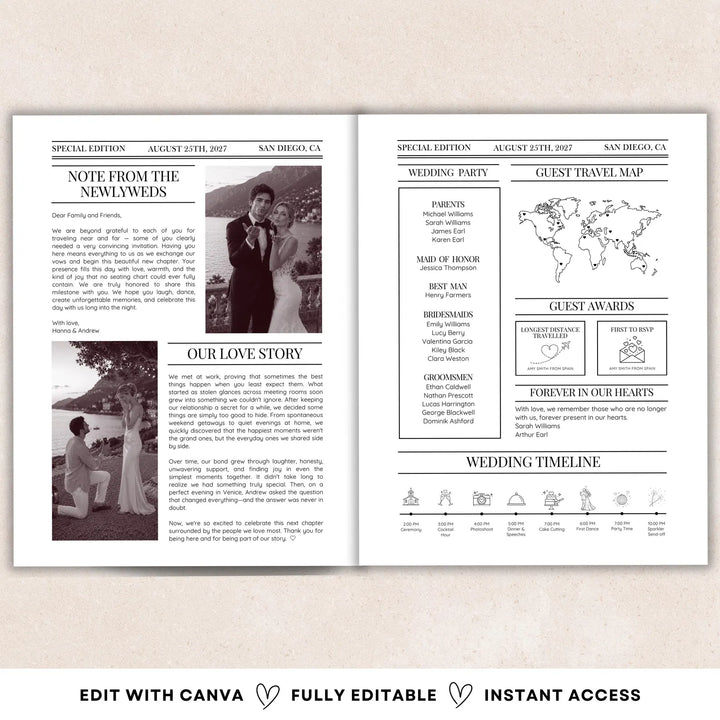 Newspaper Wedding Program Template