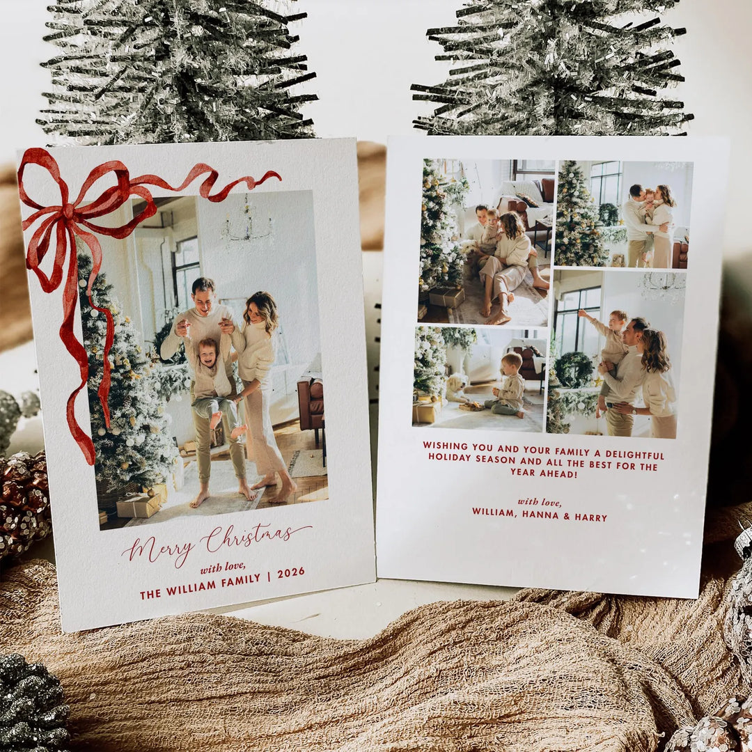 Coquette Red Bow Christmas Photo Card Template