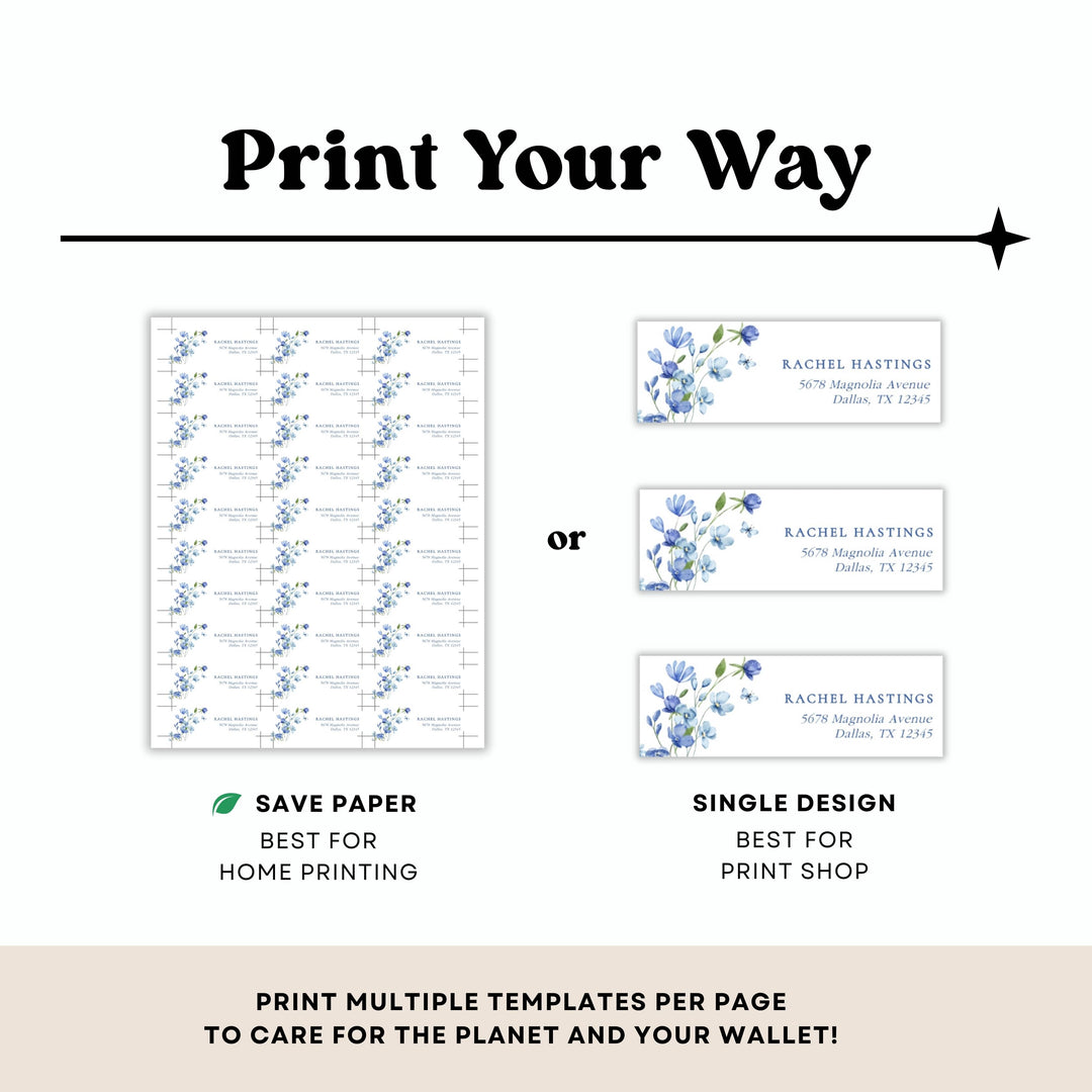 DUSTY BLUE WILDFLOWER Bridal Shower Return Address Labels