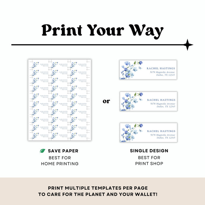 DUSTY BLUE WILDFLOWER Bridal Shower Return Address Labels