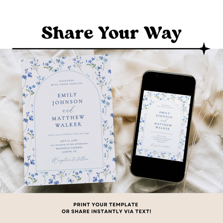 DUSTY BLUE WILDFLOWER Wedding Invitation