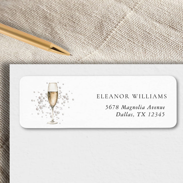 Pearlized Address Label PEARLS & PROSECCO Bridal Shower Return Address Labels – MILKY PAPERIE