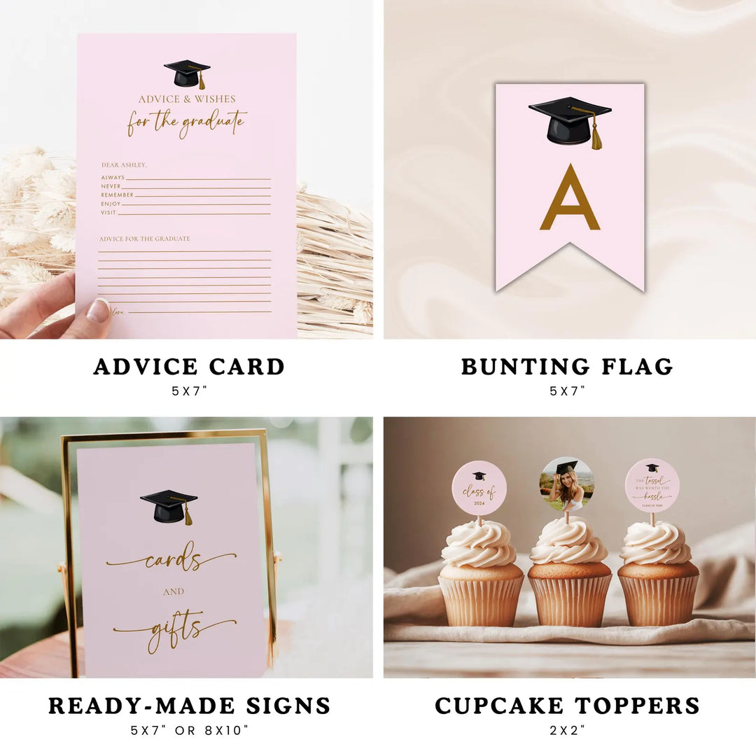 Pink Graduation Party Bundle – Invitations, Games, Decorations &amp; More!