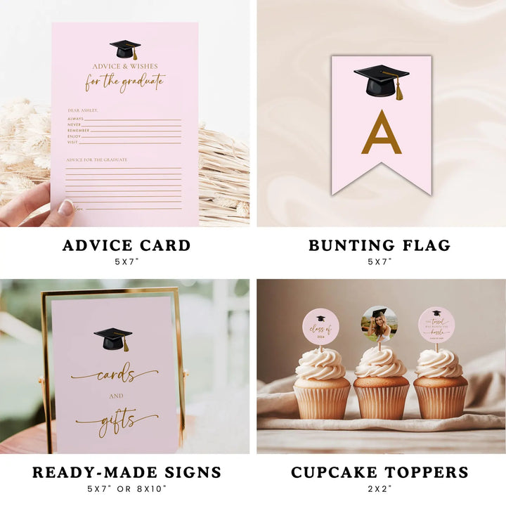 Pink Graduation Party Bundle – Invitations, Games, Decorations &amp; More!