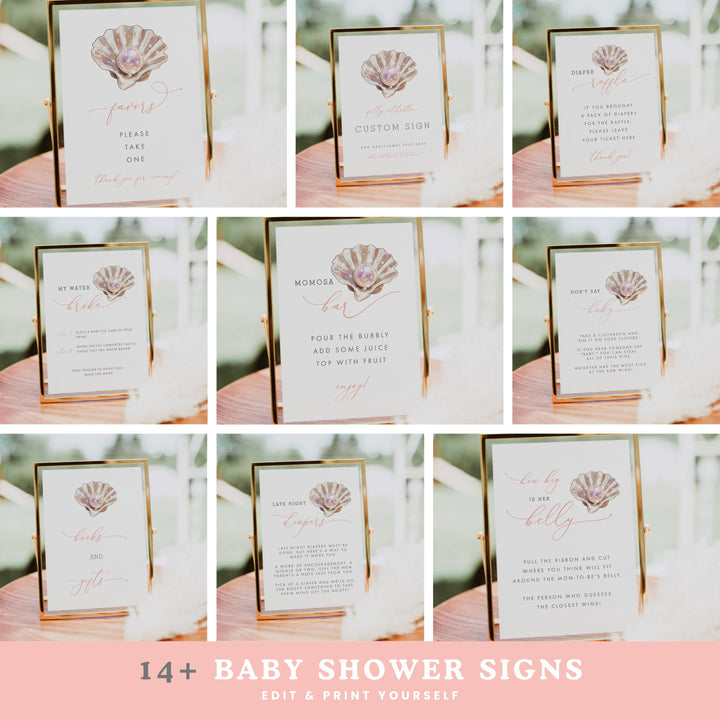 LITTLE PEARL Baby Shower Signs