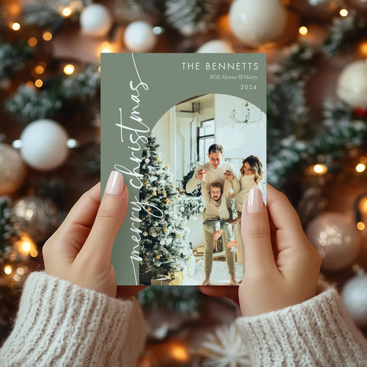 Sage Green Christmas Photo Card
