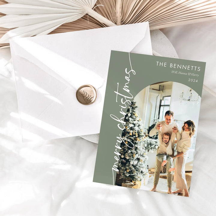 Sage Green Christmas Photo Card