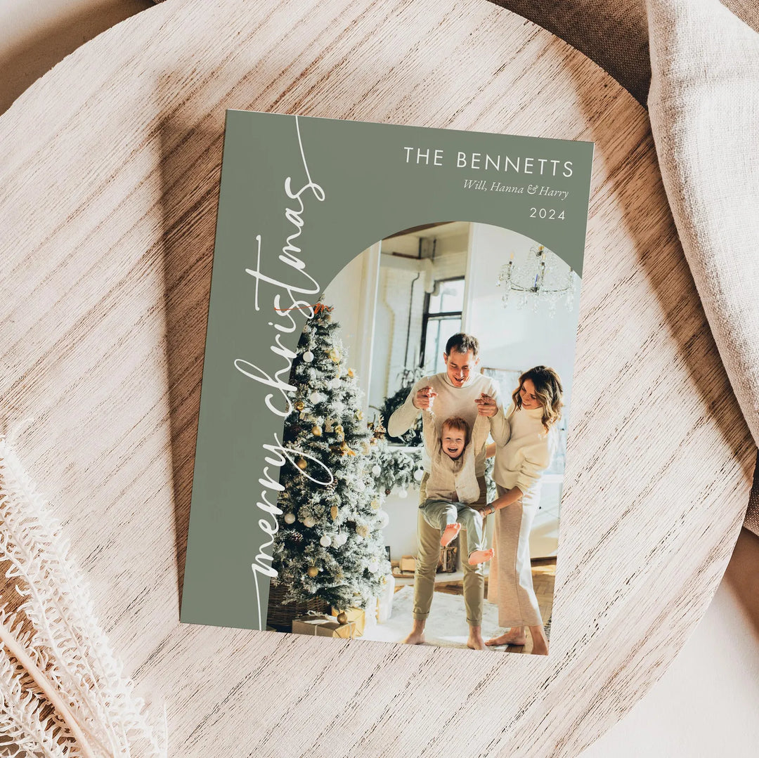 Sage Green Christmas Photo Card