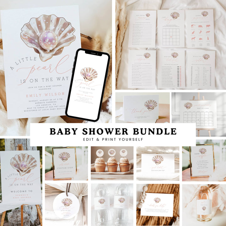 LITTLE PEARL Baby Shower Bundle – Invitations, Games, Decorations & More!