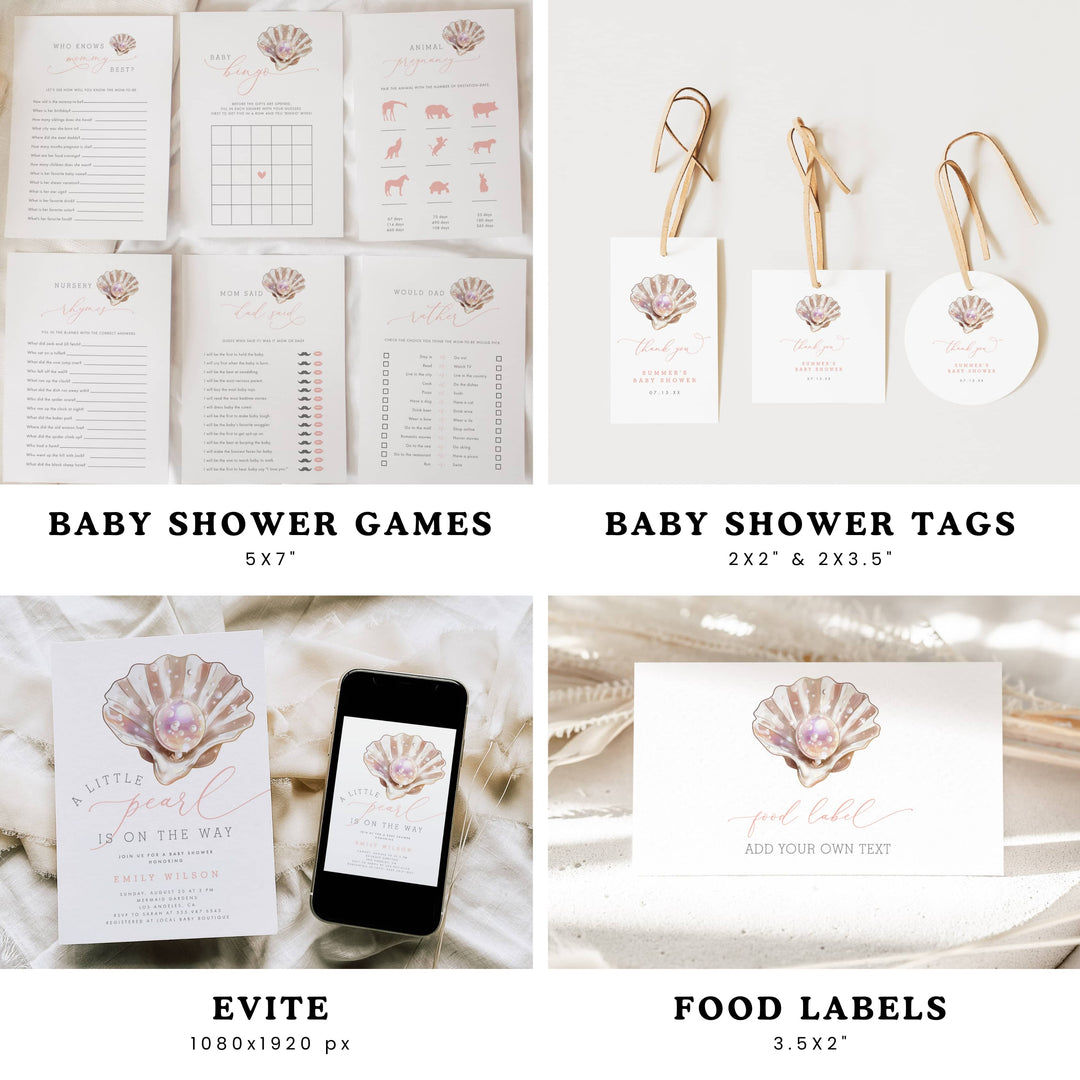 LITTLE PEARL Baby Shower Bundle – Invitations, Games, Decorations & More!