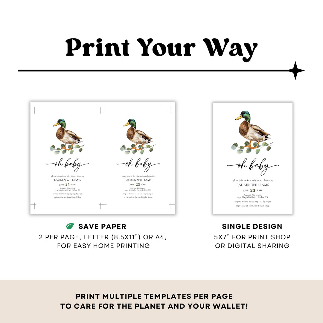 MALLARD DUCK "Little Duckling " Baby Shower Invitation