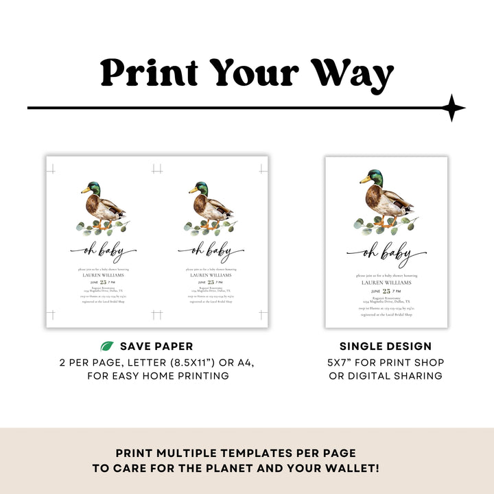 MALLARD DUCK "Little Duckling " Baby Shower Invitation