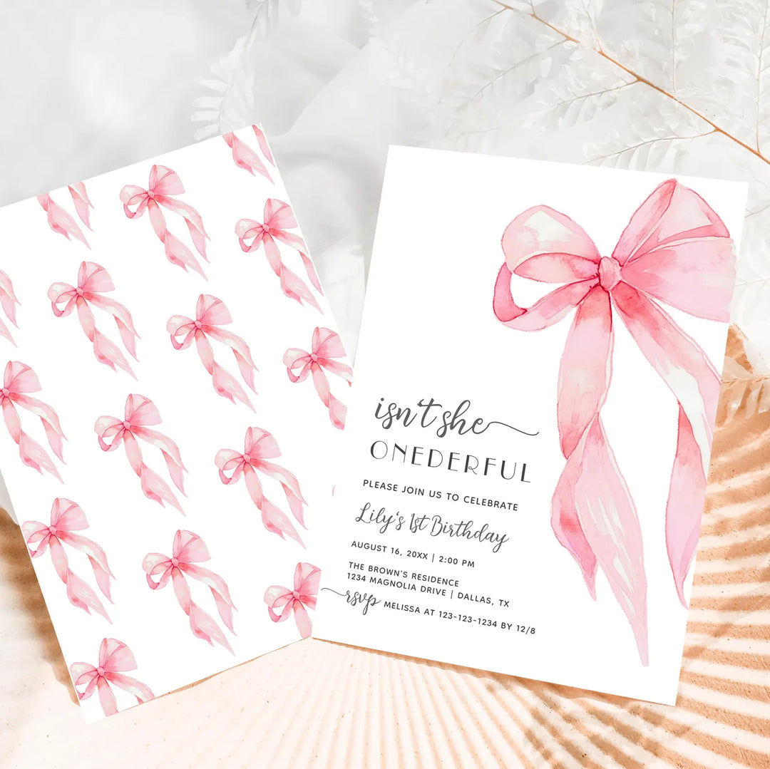 PINK BOW Onederful 1st Birthday Invitation