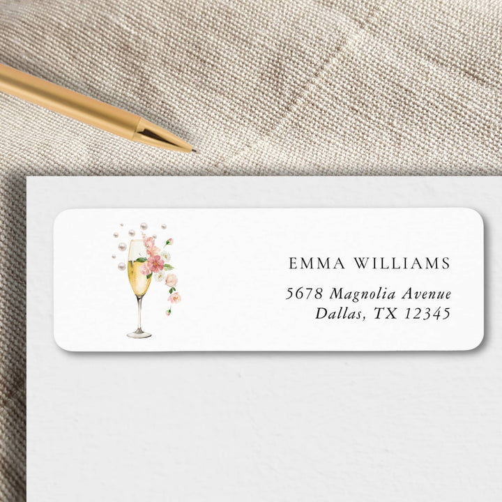 FLORAL PEARLS & PROSECCO Bridal Shower Return Address Labels