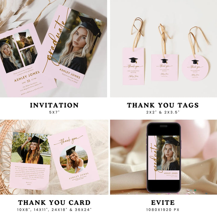 Pink Graduation Party Bundle – Invitations, Games, Decorations &amp; More!
