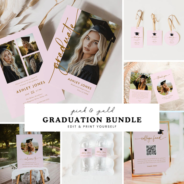 Pink Graduation Party Bundle – Invitations, Games, Decorations &amp; More!