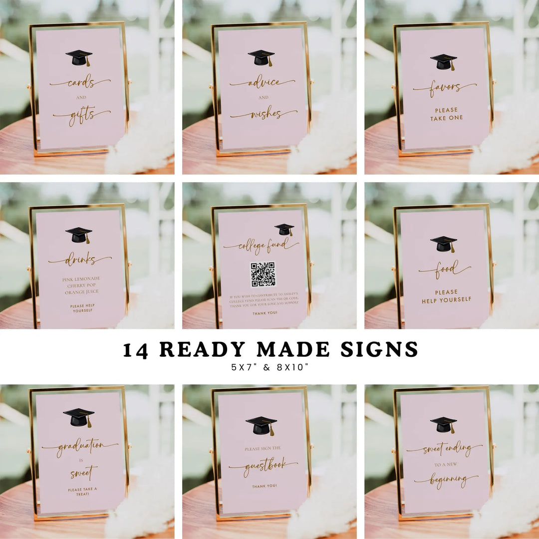 Pink Graduation Party Bundle – Invitations, Games, Decorations &amp; More!