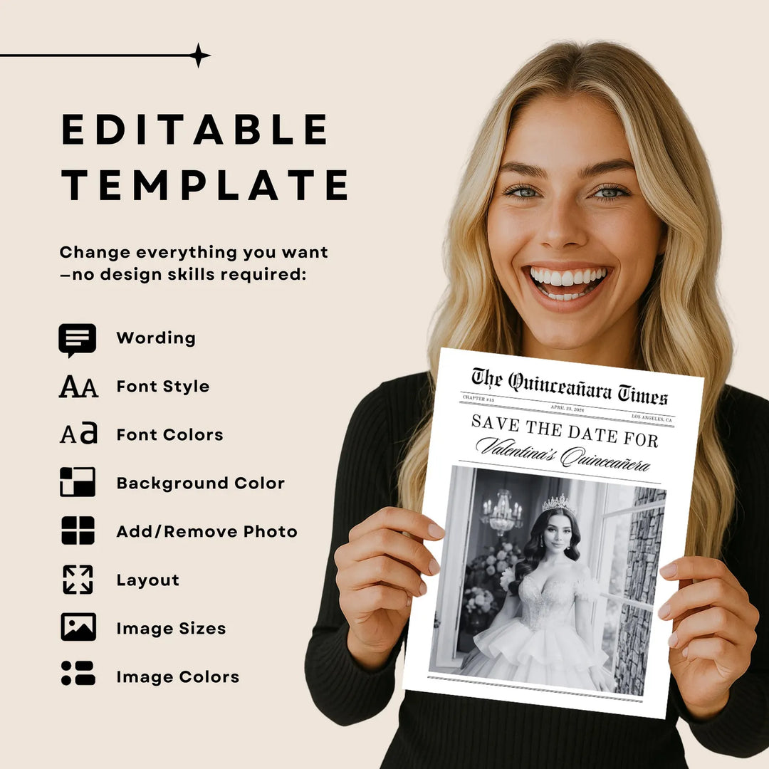Quinceañera Save the Date Newspaper Template