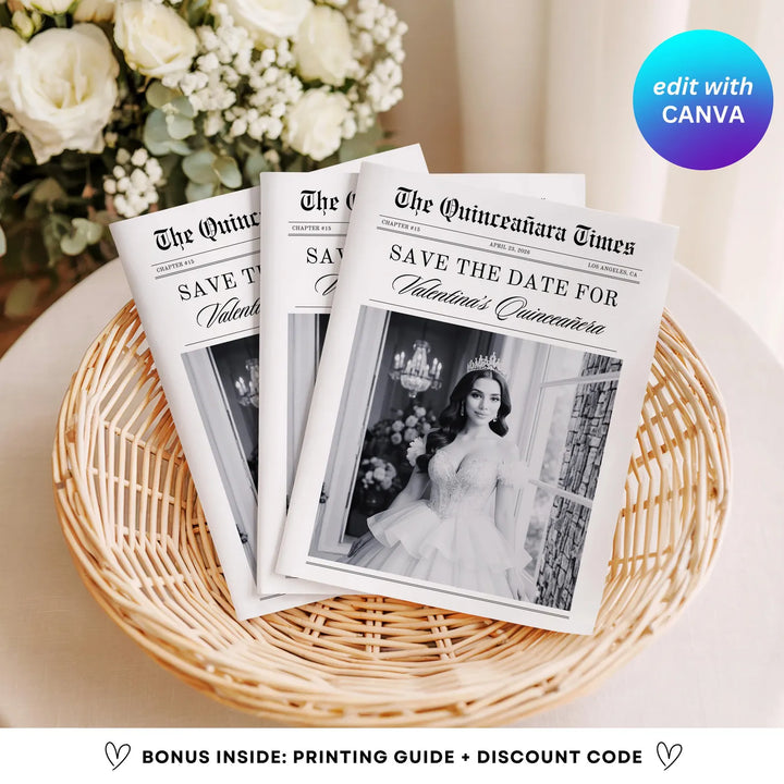 Quinceañera Save the Date Newspaper Template