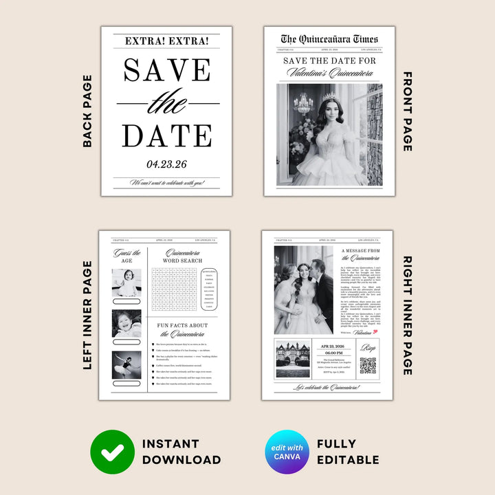 Quinceañera Save the Date Newspaper Template