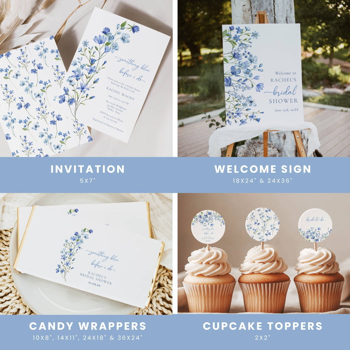 BLUE WILDFLOWER Bridal Shower Bundle – Invitations, Games, Decorations & More!