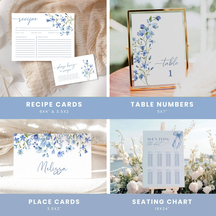 BLUE WILDFLOWER Bridal Shower Bundle – Invitations, Games, Decorations & More!