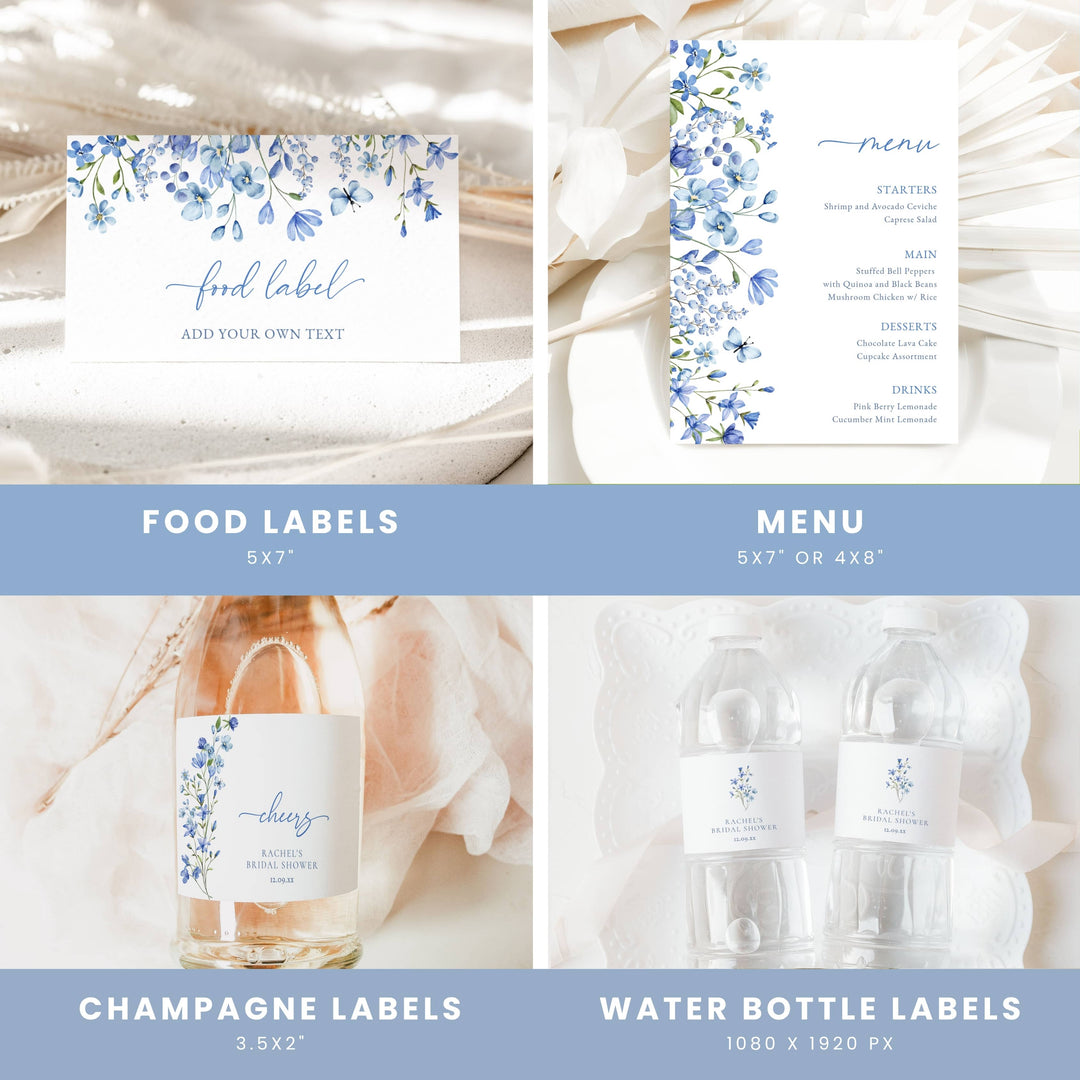 BLUE WILDFLOWER Bridal Shower Bundle – Invitations, Games, Decorations & More!