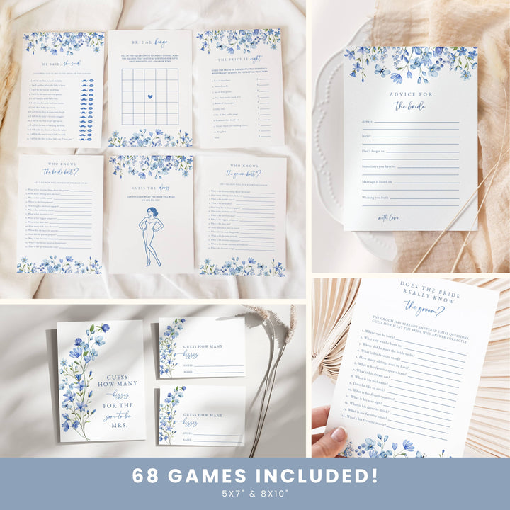 BLUE WILDFLOWER Bridal Shower Bundle – Invitations, Games, Decorations & More!