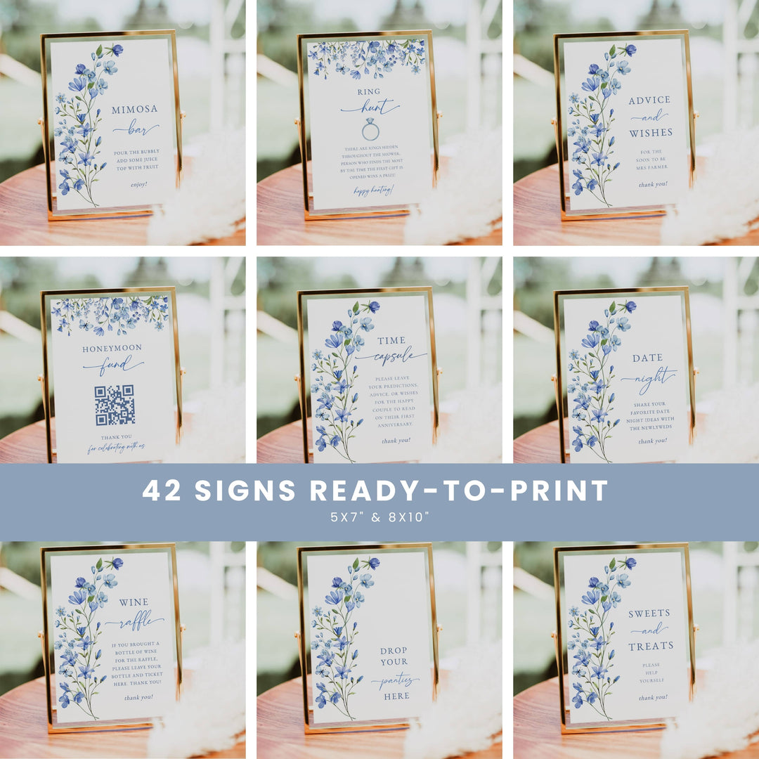 BLUE WILDFLOWER Bridal Shower Bundle – Invitations, Games, Decorations & More!