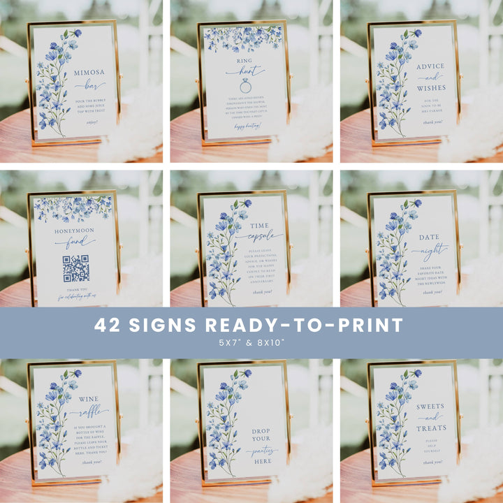BLUE WILDFLOWER Bridal Shower Bundle – Invitations, Games, Decorations & More!
